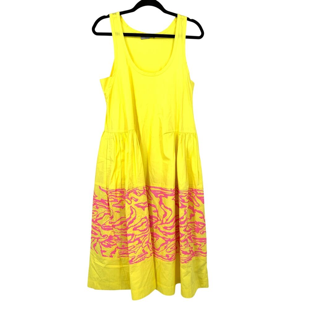 Rachel Comey Midi Dress Womens XS/S A-Line Yellow Pink Embellished Tiger Stripe